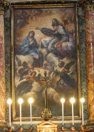 Foto af maleriet på højalteret i Kirken Gesù e Maria al Corso