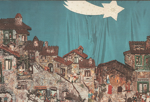 Julekrybbe fra udstilling: bemærk stjernen over Bethlehem.