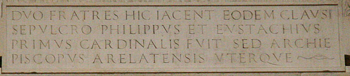 Gravmæle for Eustachio de Levis over indgangsdøren i det venstre sideskib i Santa Maria Maggiore