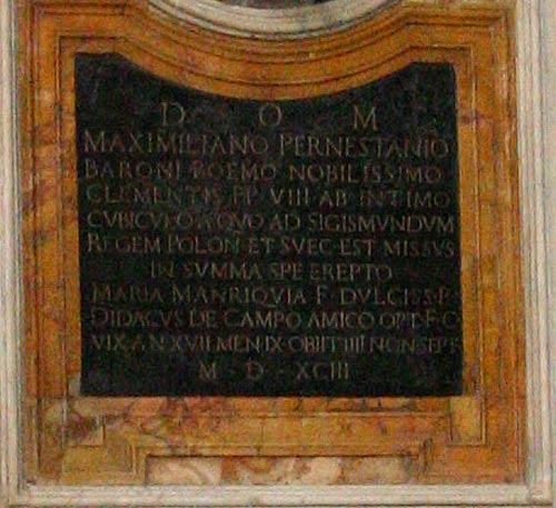 Gravmæle for Massimiliano Pernstein, død 1593, i højre sideskib til højre for Dåbskapellet
