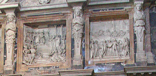 Cappella Sistina i Kirken Santa Maria Maggiore: relieffer på Sixtus V's gravmæle