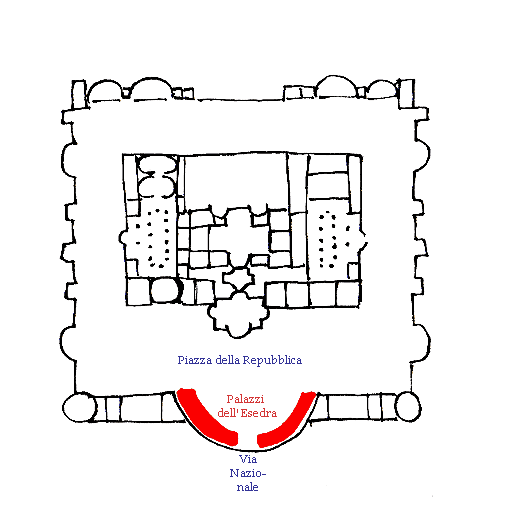 Palazzi dell'Esedra på hver sin side af Via Nazionale