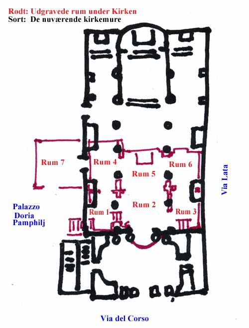 Plan over Krypten under Kirken Santa Maria in Via Lata