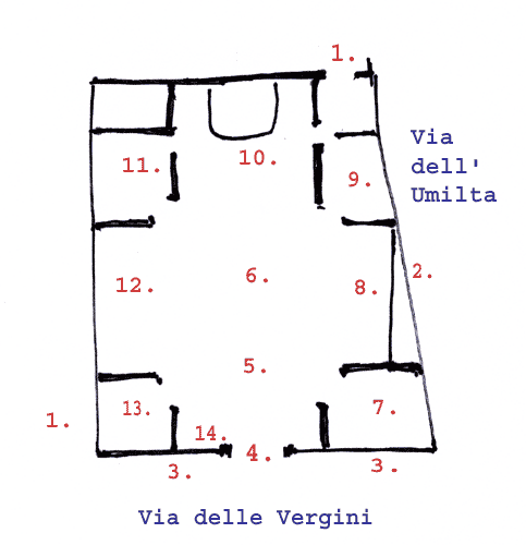 Plan over Kirken Santa Rita (tidligere: Santa Maria delle Vergini)