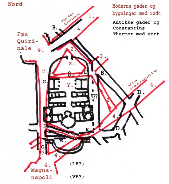 Plan over Constantins Thermer i gadebilledet