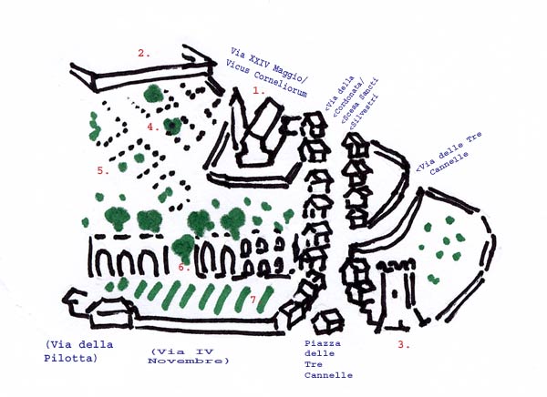 Plan over Klosterhaven ved Kirken San Silvestro al Quirinale og Via della Cordonata