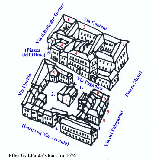 plan over Isola Mattei og Paganica-området - efter Falda 1676