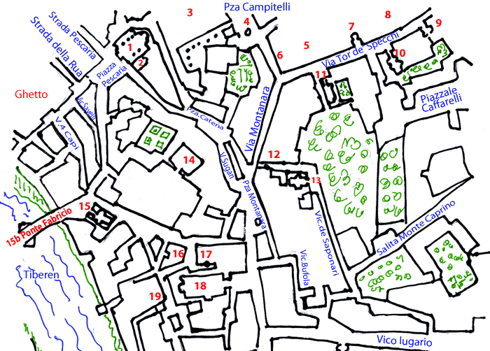 Området vest for Capitolhøjen. Efter Nolli's kort, 1748.