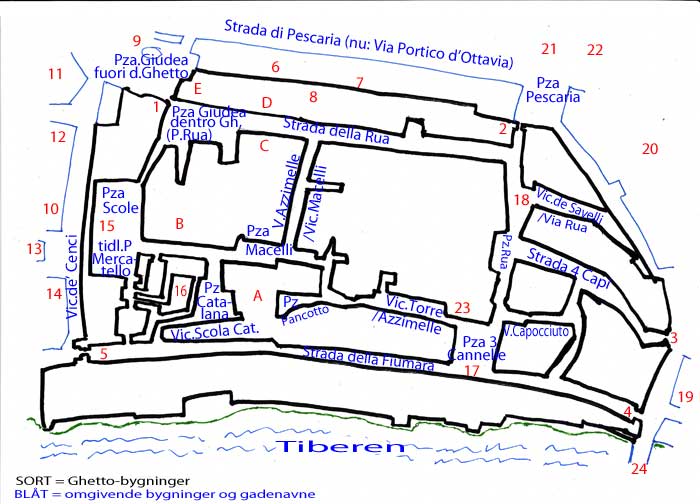 Kort over Ghettoens gamle gader og huse