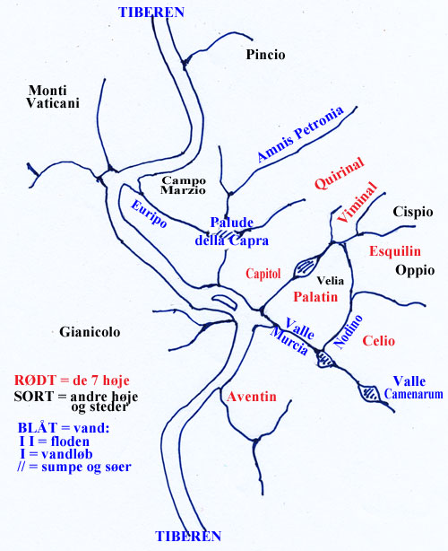 Plan over de gamle vandløb i Rom og omegn