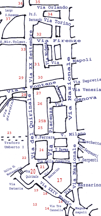 Bykort til Quirinalturen : området mellem Via del Quirinale / Via XX Settembre og Via Nazionale